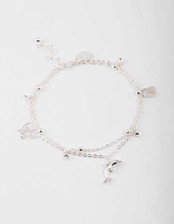 Silver Animal & Diamante Charm Anklet Pack
