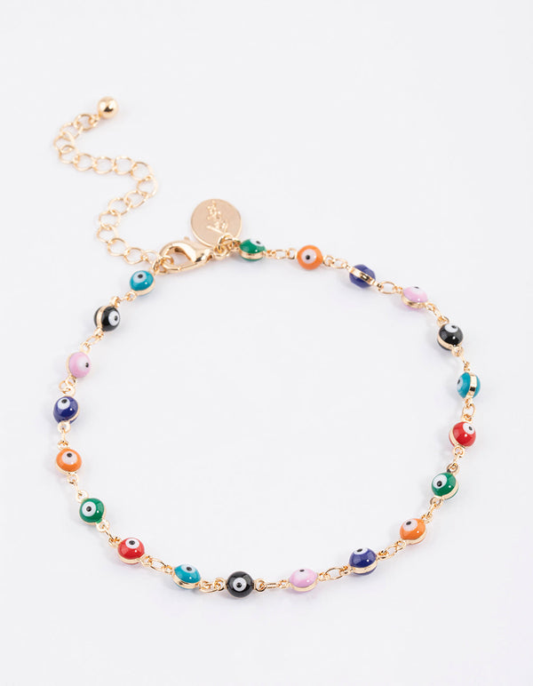 Gold Evil Eye Layered Chain Anklet