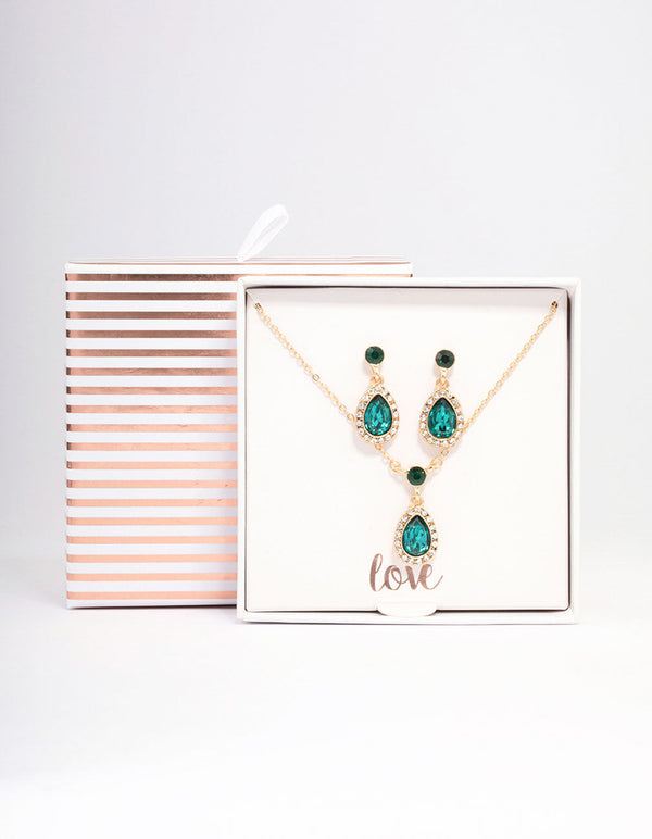 Gold Round & Pearl Halo Jewellery Set