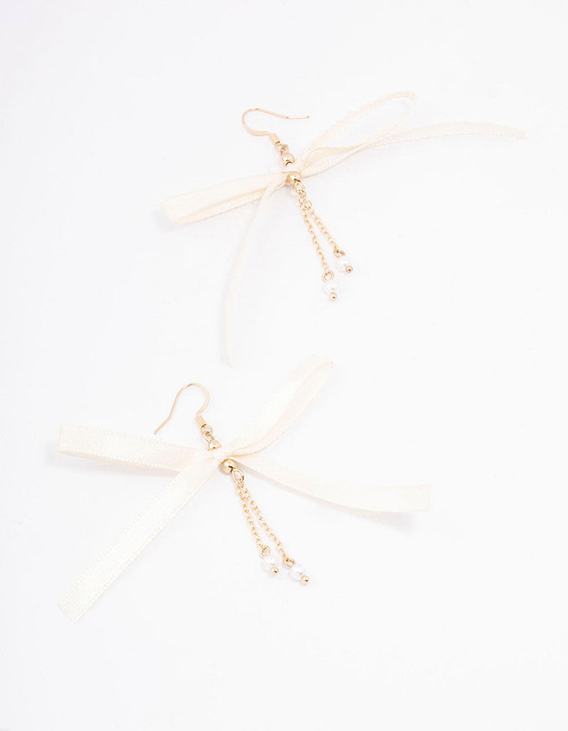 Gold Large Chain Bow Drop Earrings