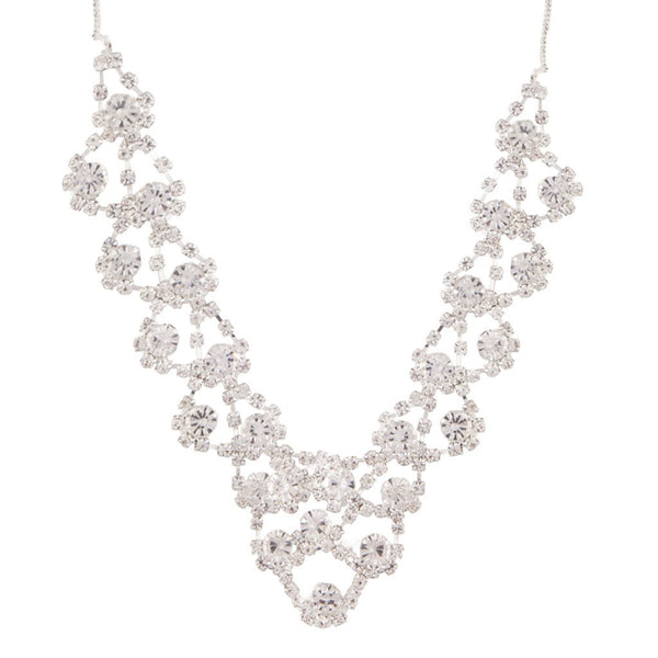 Silver Diamante V Shape Bib Necklace