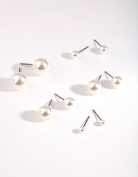 Silver Graduated Pearl Earring 5-Pack - link has visual effect only