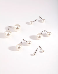 Rhodium Graduated Pearl Earring 5-Pack - link has visual effect only