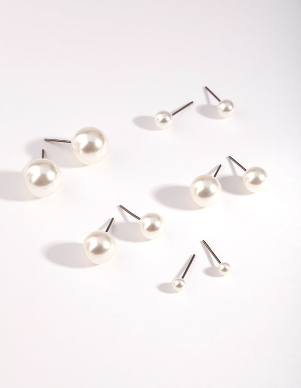 Rhodium Graduated Pearl Earring 5-Pack