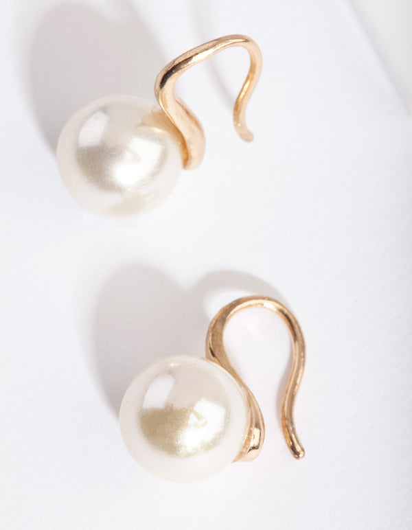 Gold Pearl Hook Earrings