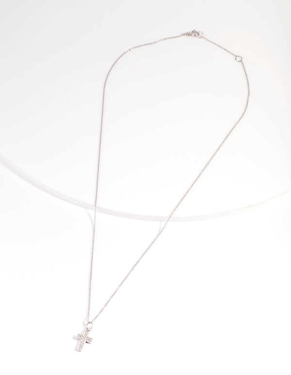 Sterling Silver Cubic Zirconia Pavé Cross Necklace