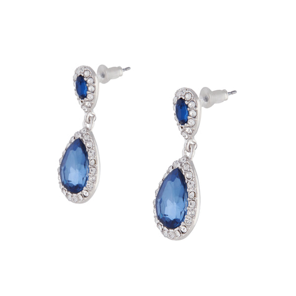 Midnight Blue Rhodium Jewel Round Drop Earrings