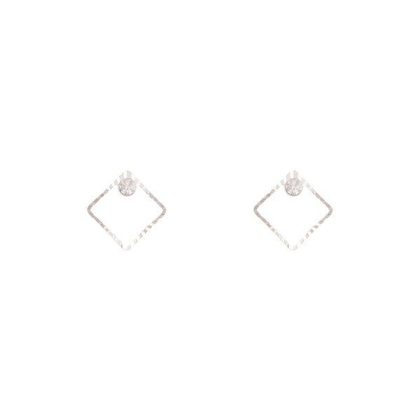 Rhodium Square Diamante Stud Earrings