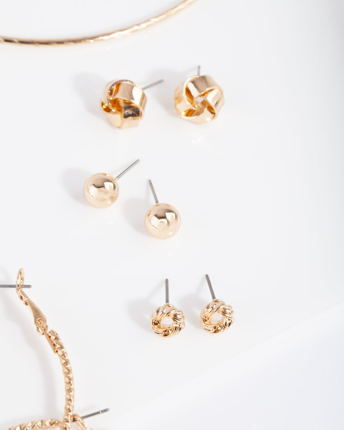Gold Ball Knot Stud & Hoop 6-Pack