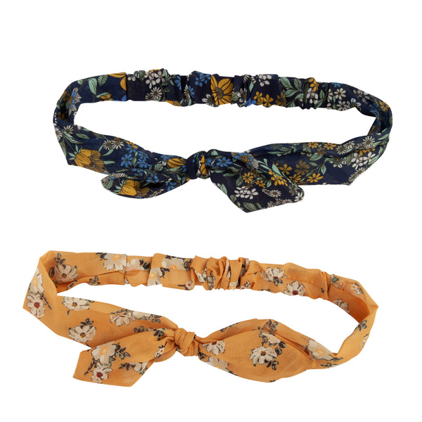 Yellow Navy Floral Pack Bow Stretch Headband