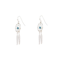 SHINY SILVER DREAMCATCHER WITH TURQUOISE MINI BALL Earrings - link has visual effect only