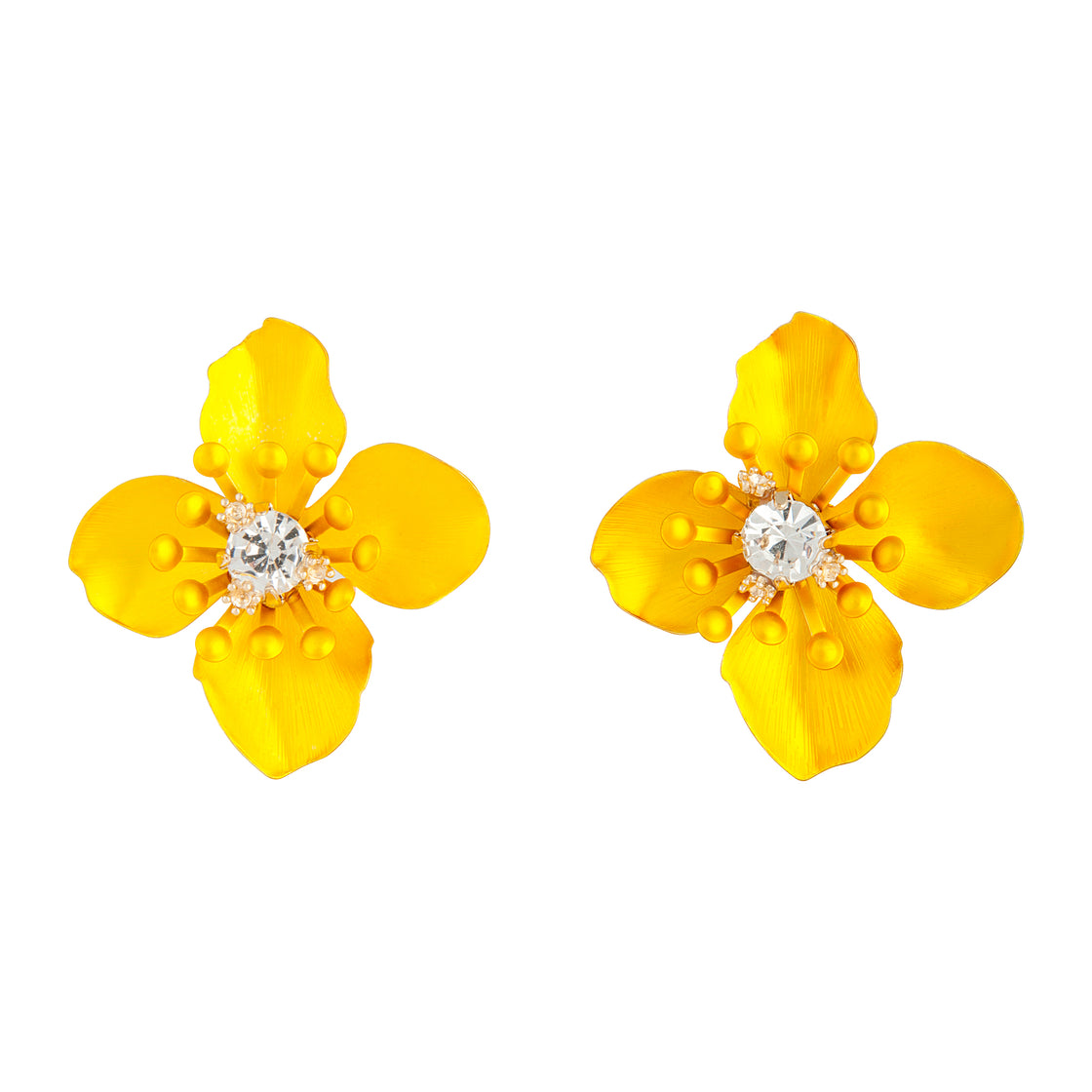Yellow Matte Metal Orchid Earrings