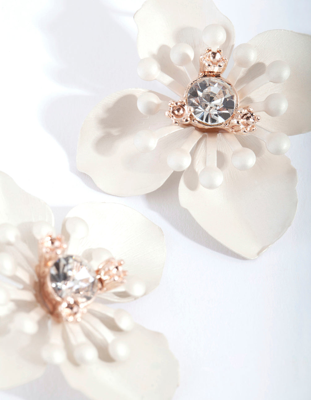 White Matte Metal Orchid Stud Earrings