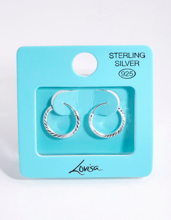 Sterling Silver 15mm Diamond Cut Hoop Earrings