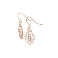 Ornate Rose Gold Drop Earrings With Centre Diamante - link has visual effect only