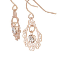 Ornate Rose Gold Drop Earrings With Centre Diamante - link has visual effect only