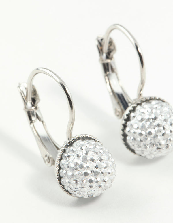 Silver Sparkle Ball Clip Earrings