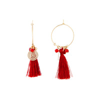 Maroon Hoop Charm Tassel Earrings - link has visual effect only