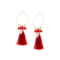 Maroon Hoop Charm Tassel Earrings - link has visual effect only