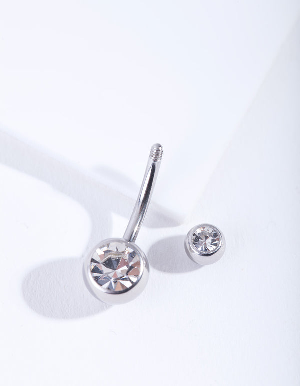 Silver Double Diamante Belly Bar