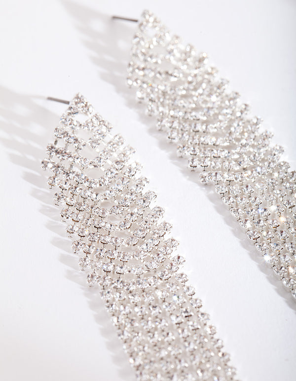Silver Diamante Long Earrings