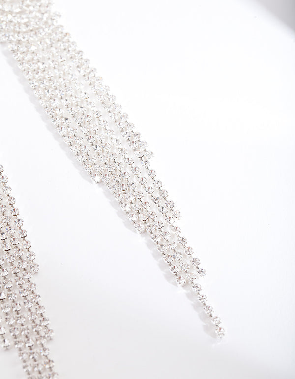 Silver Diamante Long Earrings