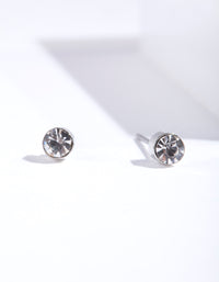 Rhodium 2MM Diamante Stud Earrings - link has visual effect only