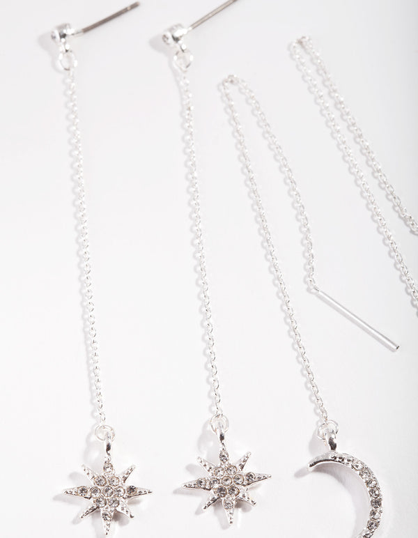Silver Star Moon Drop Earring Pack