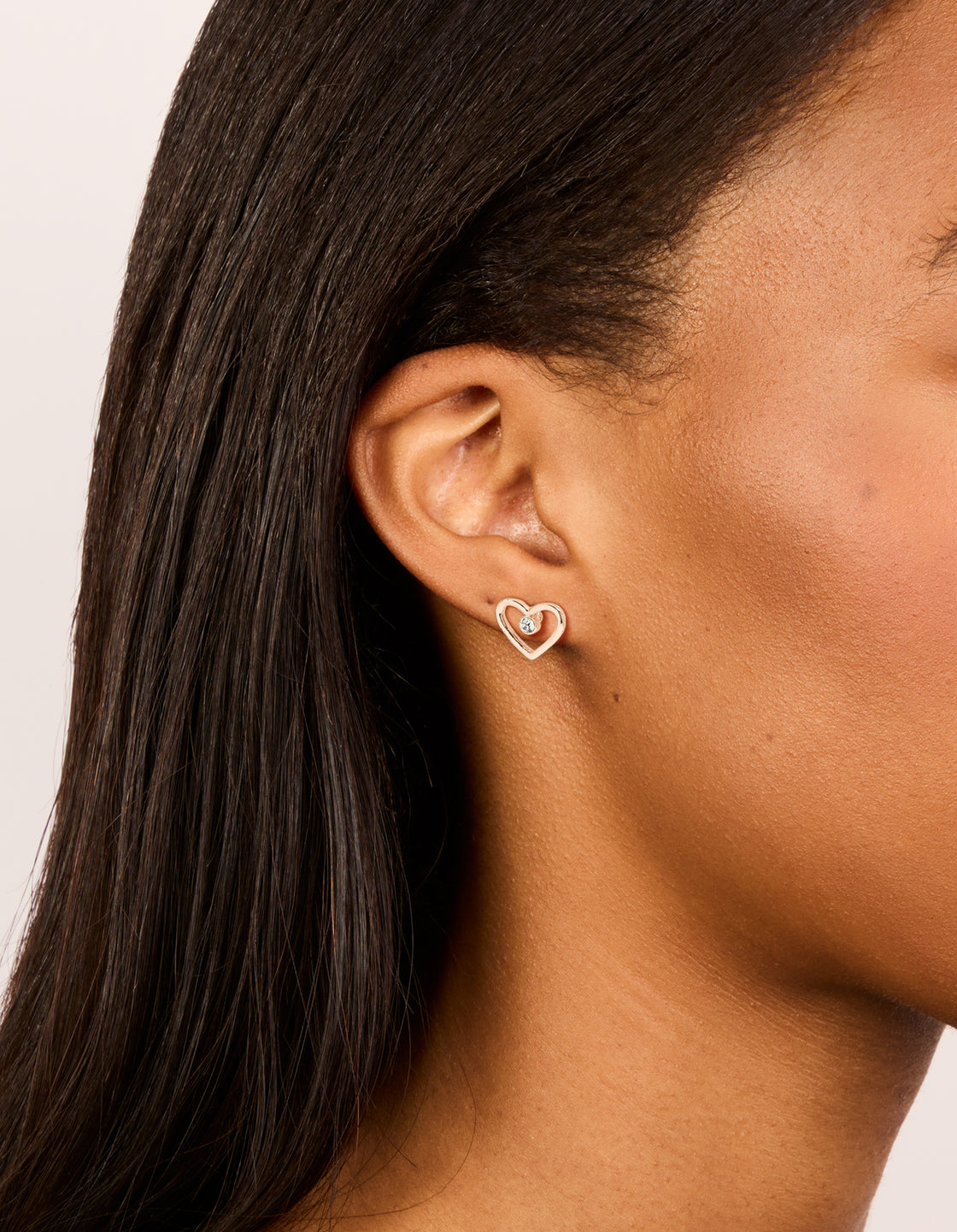 Rose Gold Diamante Cut-out Heart Earrings