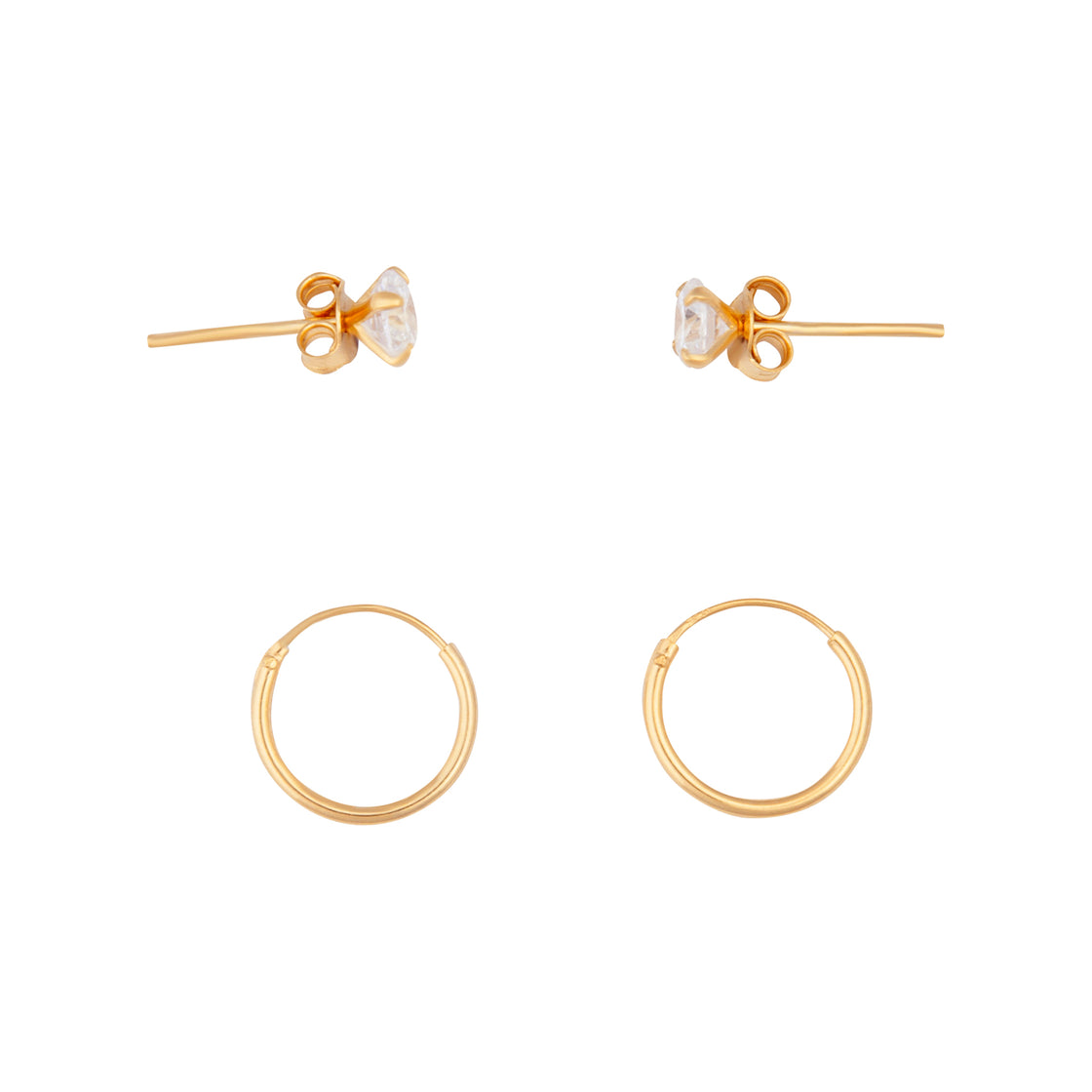 Gold Plated Sterling Silver Diamante Stud & Hoop Pack