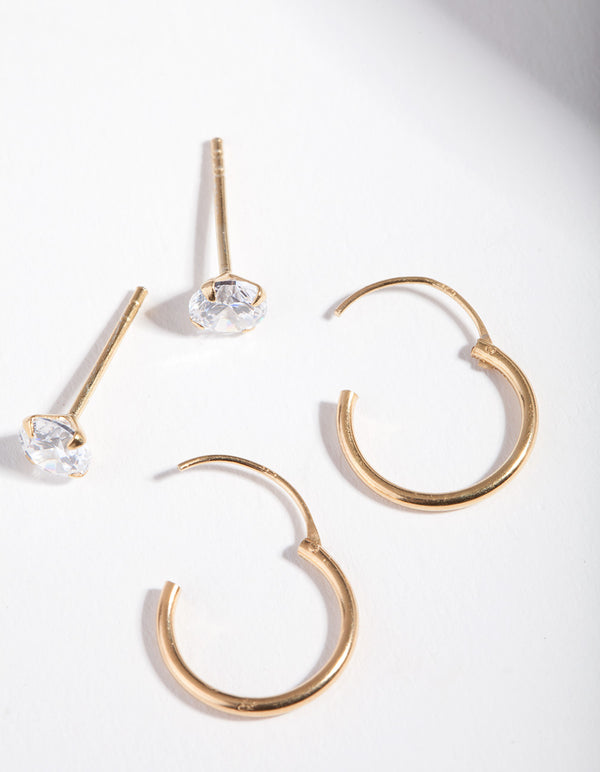 Gold Plated Sterling Silver Diamante Stud & Hoop Pack