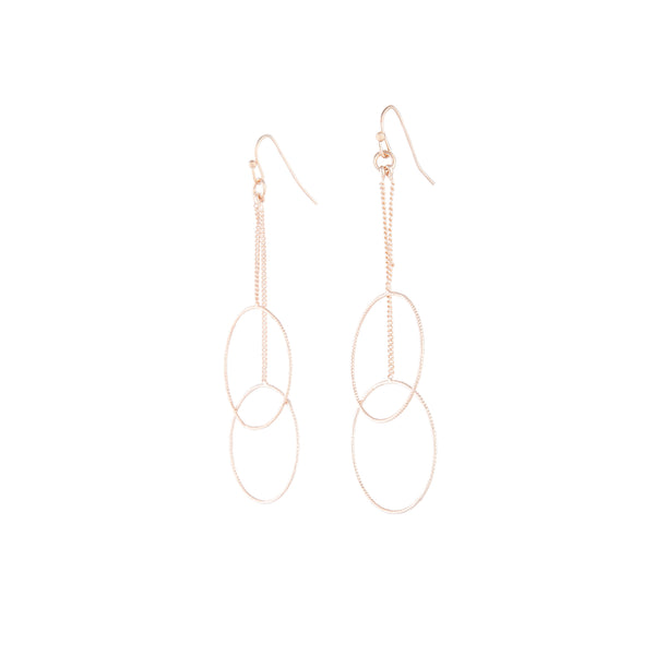 Rose Gold Duo Drop Twisted Circle Earrings