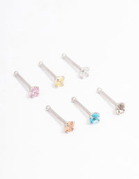 Rhodium Dainty Diamante Nose Hook 6-Pack - link has visual effect only
