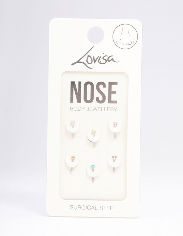 Surgical Steel  Dainty Diamante Nose Hook 6-Pack
