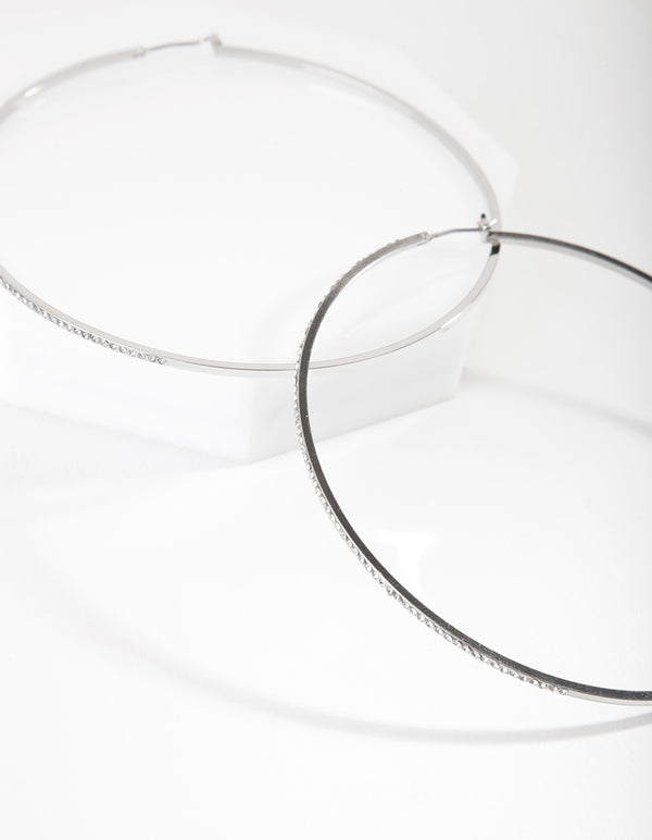 Rhodium Fine Crystal 8cm Hoop Earrings