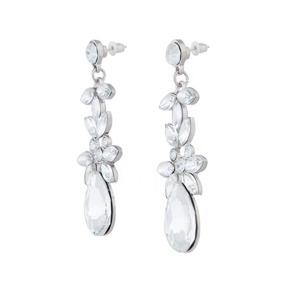 Stud & Marquise Shape Diamante Drop Earrings