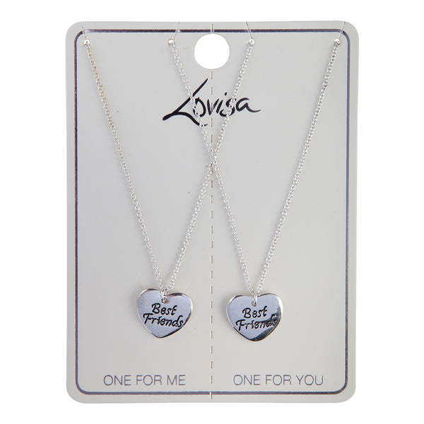 SILVER BEST FRIEND HEART PENDANT ON INDIVIDUAL SHORT CHAINS