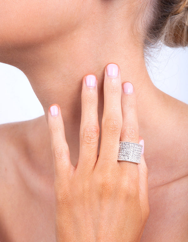 Silver Diamante Wide Pave Band Ring