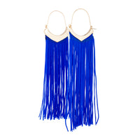 GOLD CREOLE HOOP Earrings WITH COBALT TASSEL FRINGE - link has visual effect only