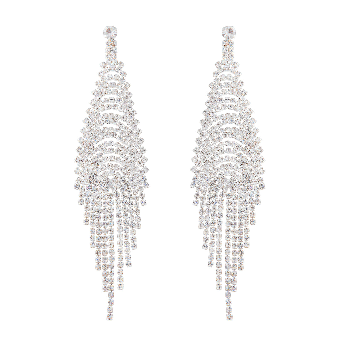 Silver Cup Chain Diamante Fringe Drape Earrings