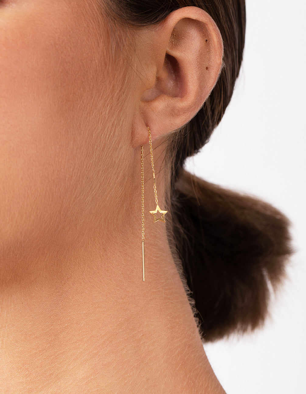 Gold Plated Sterling Silver Star Thread-Through Earrings