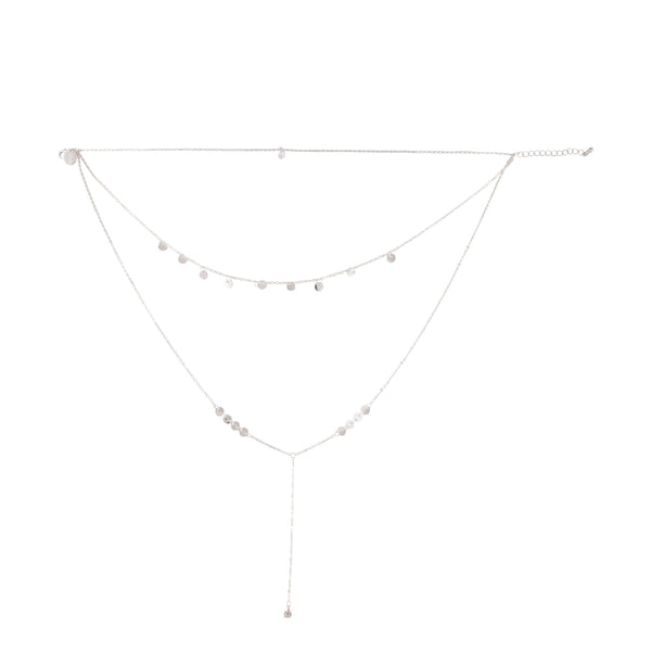 LAYERED FINE DISC Y NECK CHOKER IN SILVER