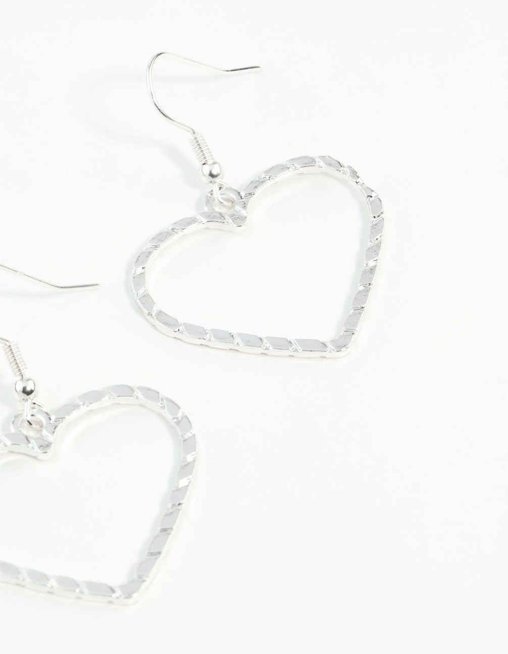 Silver Textured Heart Cut Out Drop Earring