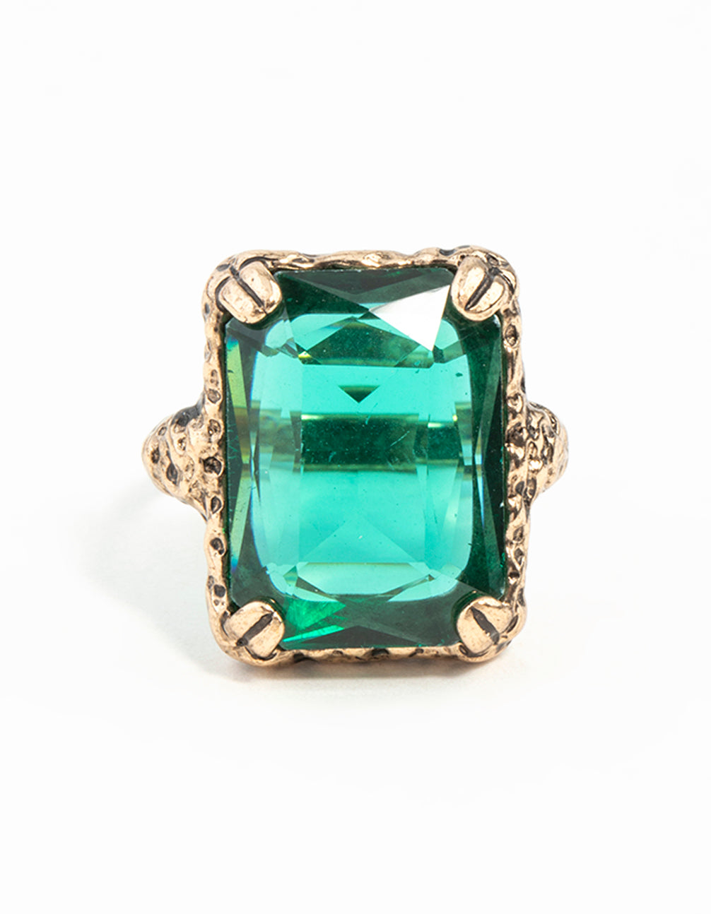 Emerald Square Cut Stone On Gold Band