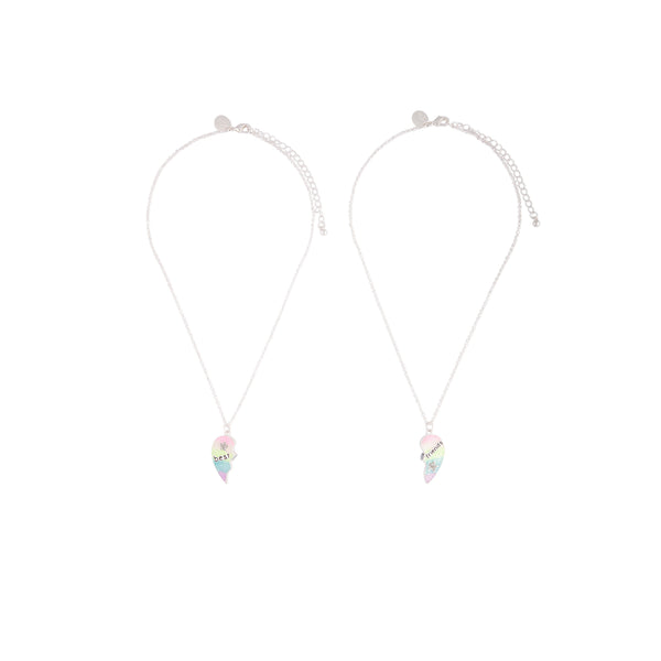 Kids Silver Rainbow BFF Heart Necklace Set