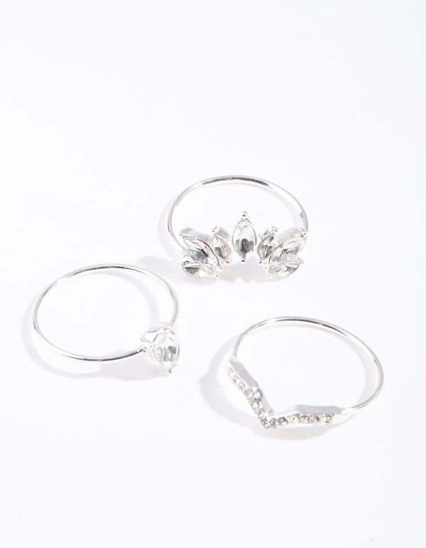 Silver Boho Gem Ring Stack