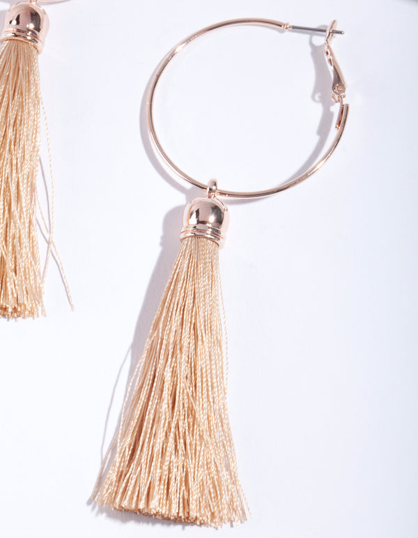 Rose Gold Hoop Tassel Earrings