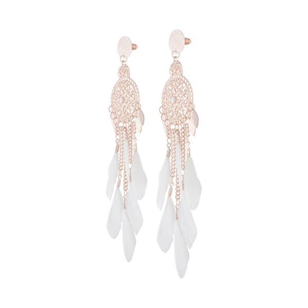 Rose Gold Feather Dreamcatcher Earrings