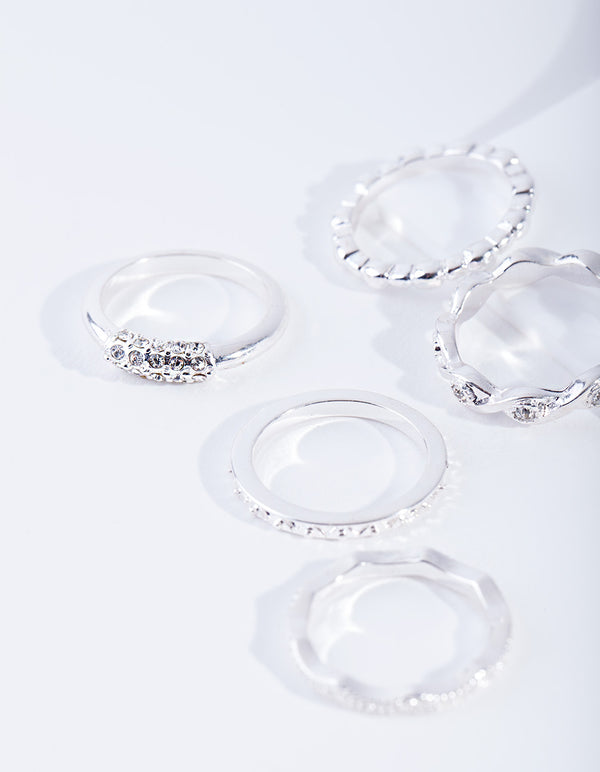 Silver Diamante 5 Stack Ring