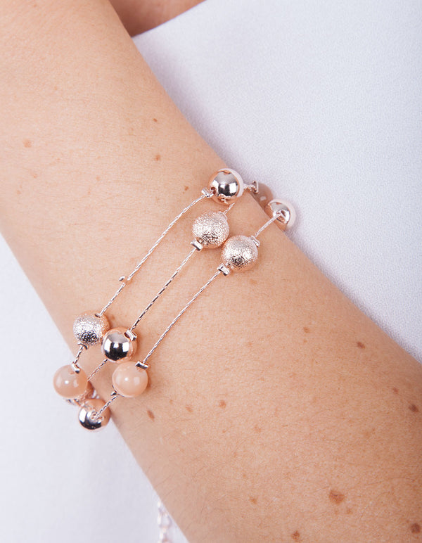 Rose Gold Mix Bead Cat Eye Chain Bracelet